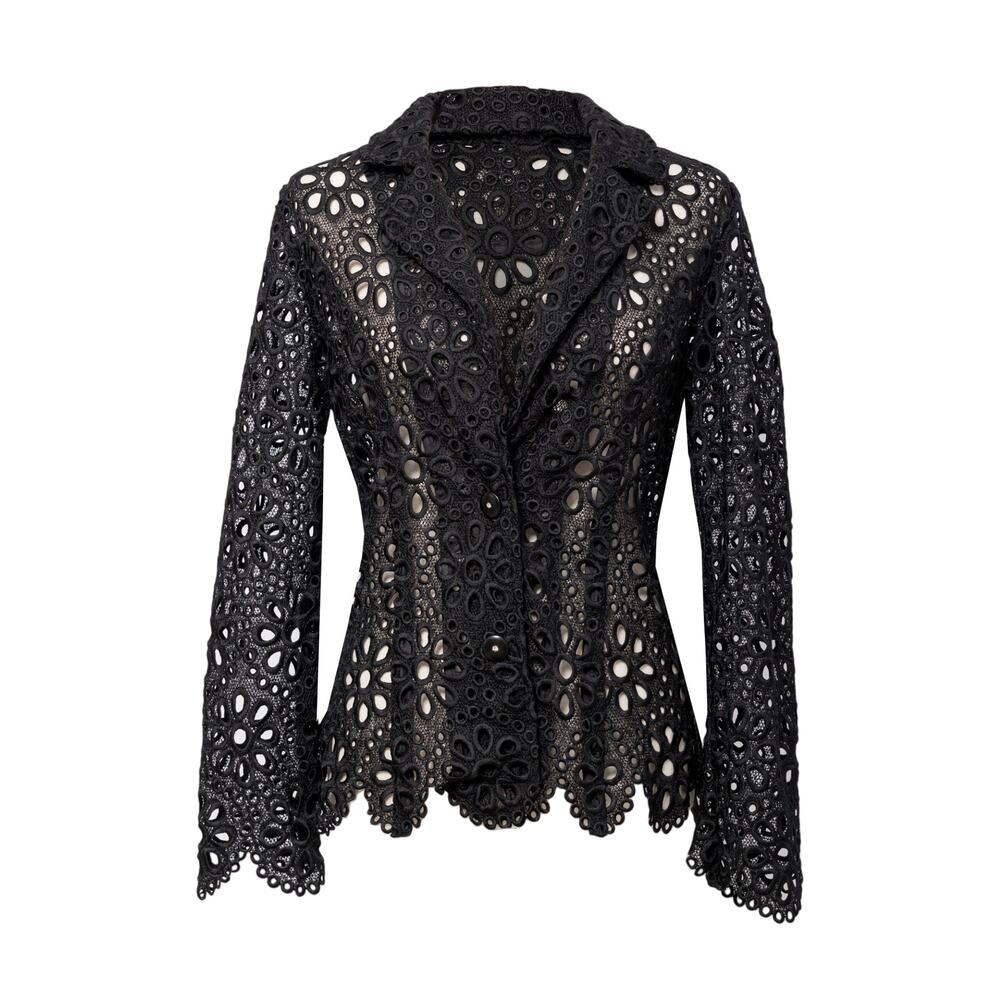 Berek Women's Black Lace Brazer Size XL Scalloped Long Sleeve Summer NWT